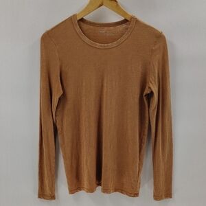 Aerie Basic Cotton Tee Size Small Long Sleeve Tan Stretch Crew Neck